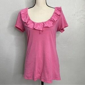 Lilly Pulitzer Casey Top Ruffle Scoop Neck Pink Prima Cotton Size M